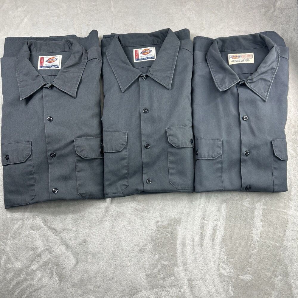 Dickies Men’s 2XLT Lot Grey Work Shirt Button Up Long Sleeve Uniform Industrial
